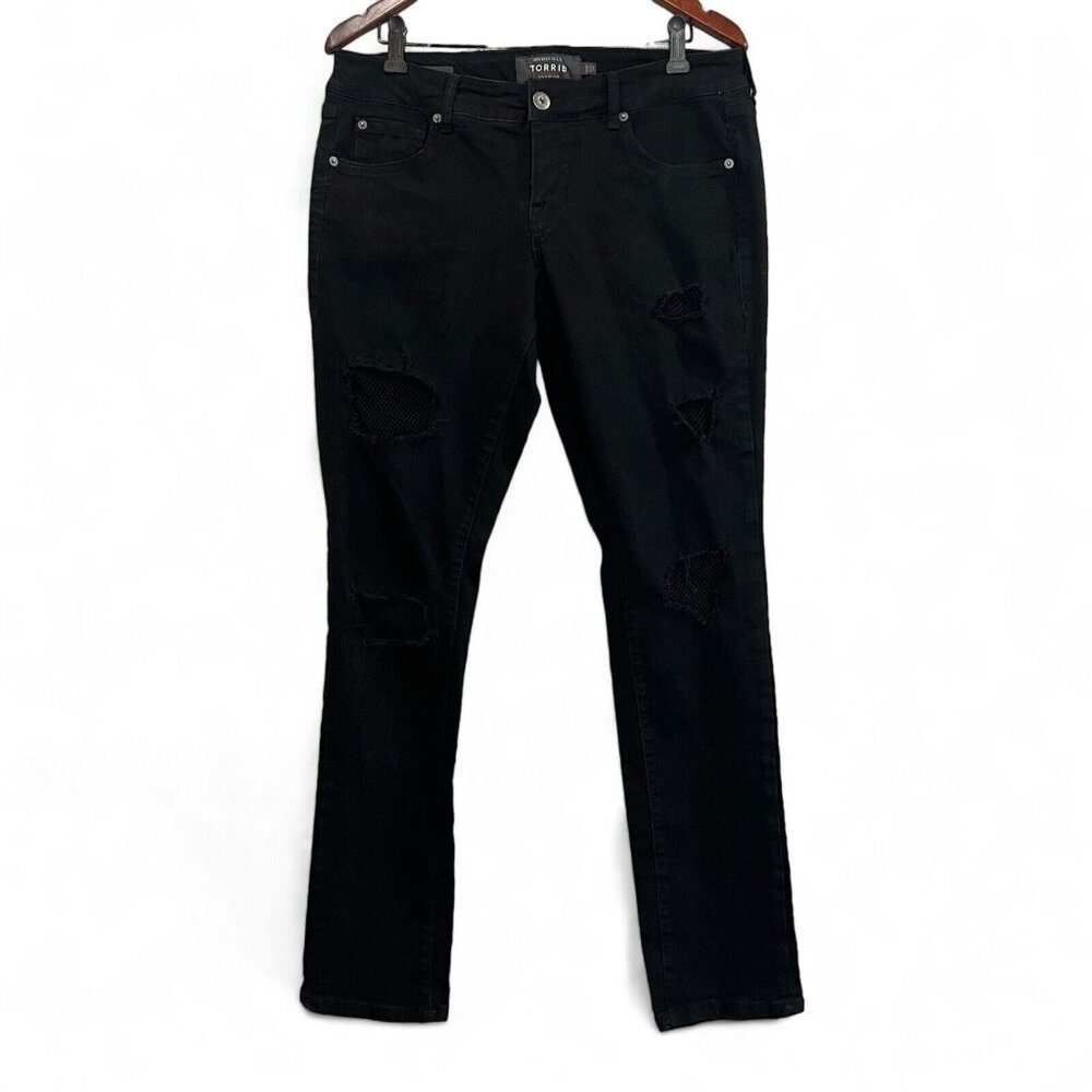 Torrid Premium Womens Jeans Size 10R Black Denim Distressed Boyfriend Cut